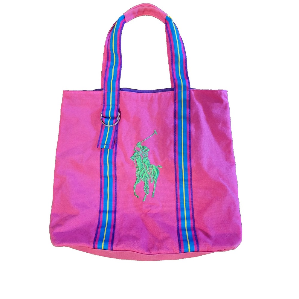Vintage Ralph Lauren Equestrian Pony Bright Canvas Preppy Big Tote Bag